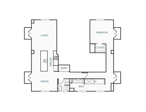 Floor plan for 1 bed, 1 bath, 1168 sqft